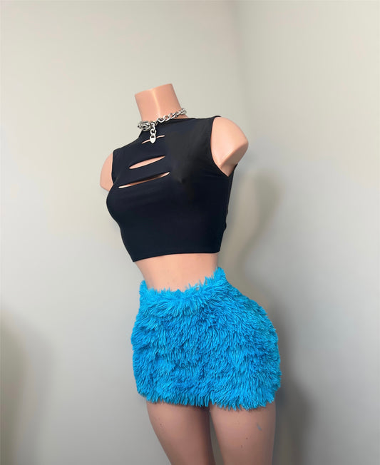Blue Furry Skirt